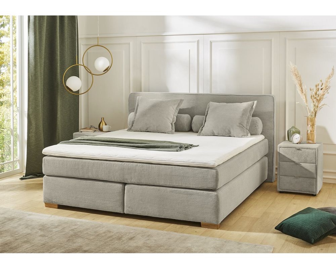 Boxspringbett "Jergen" mit Cord-Bezug - Greige - 1