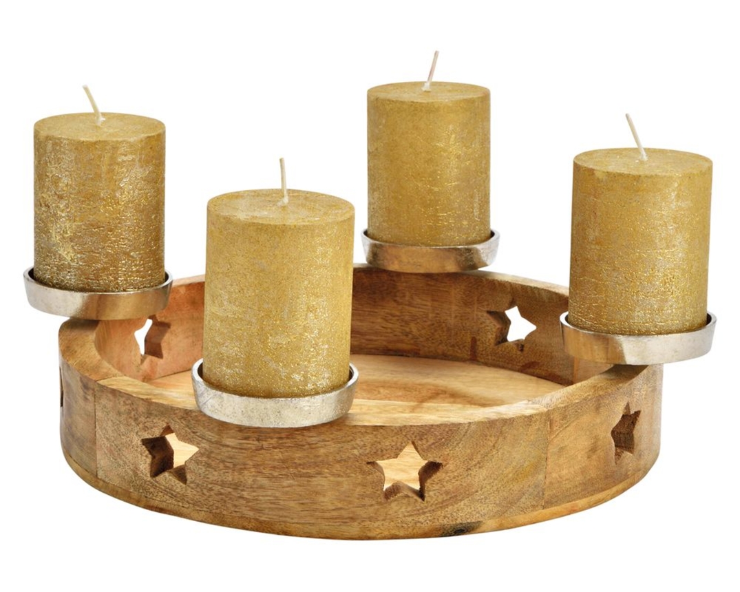 Adventskranz aus Mangoholz und Metall - Braun/Silber - 1