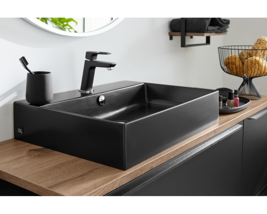 Interliving Badkollektion 7340, Lacklaminat schwarz, Eiche - Schwarz/Braun - 10