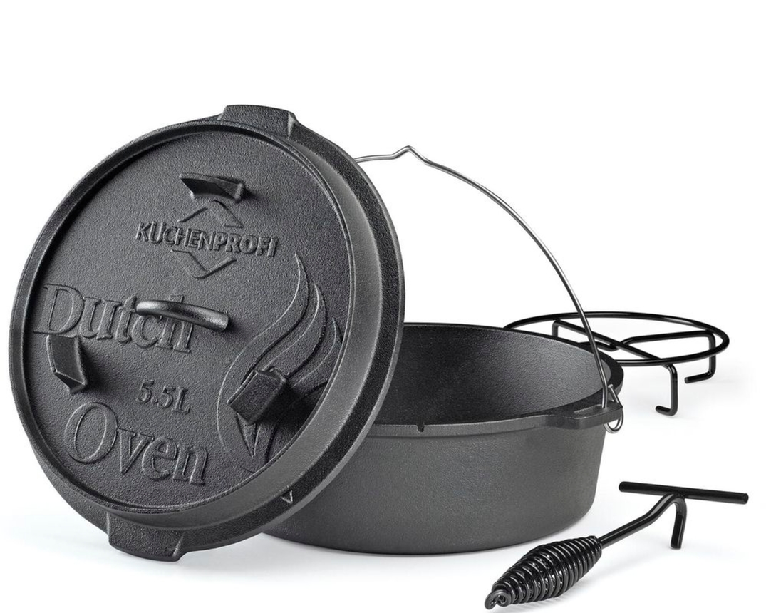 Dutch-Oven, ca. 5,5 Liter, aus Gusseisen, 4-tlg. Set - Schwarz - 1