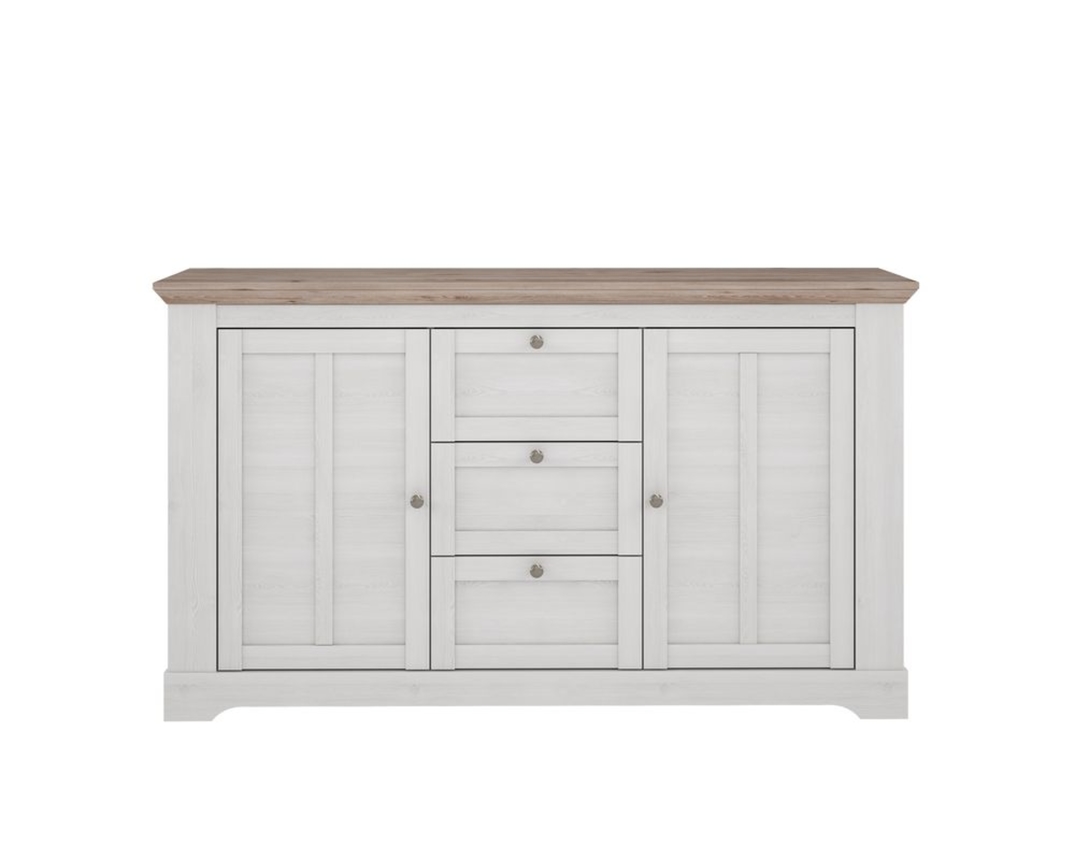 Sideboard "Fernanda" im Landhausstil, 2 Drehtüren, 3 Schubkästen - Snowy Oak - 2