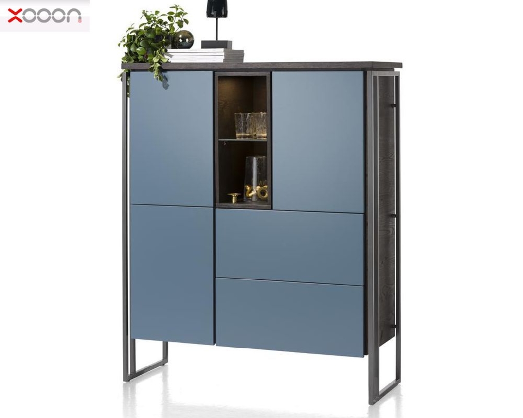 Schrank XOOON Glasgow blau in Eiche / blau / graphit ...