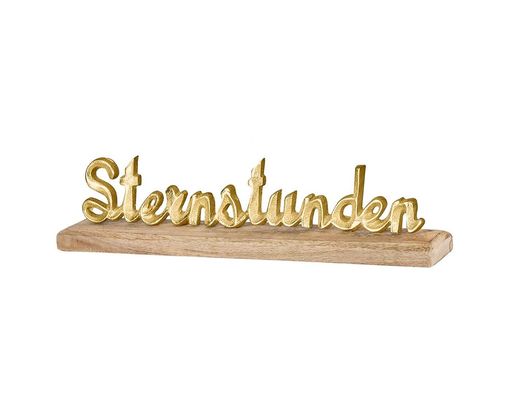 Schriftzug "Sternstunden" aus Mangoholz/Aluminium - Gold/Holzfarben - 1