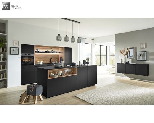 Interliving Küche 3055, Schwarz softmatt, Sierra Eiche Nachbildung - Schwarz/Braun - 2